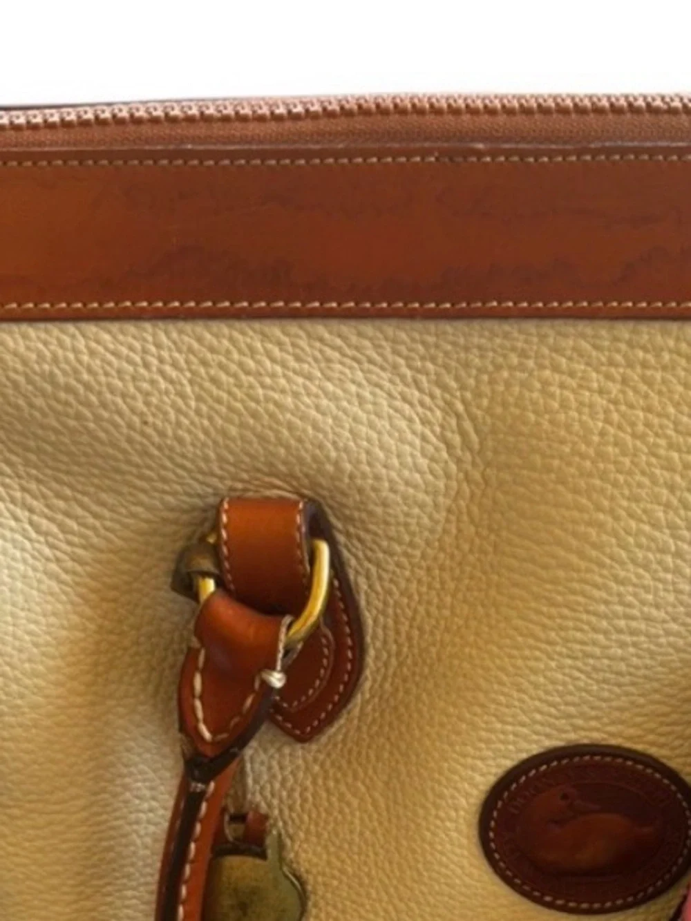 Vintage Dooney & Burke Cream Pebbled All Weather Leather Satchel- Circa 1980s